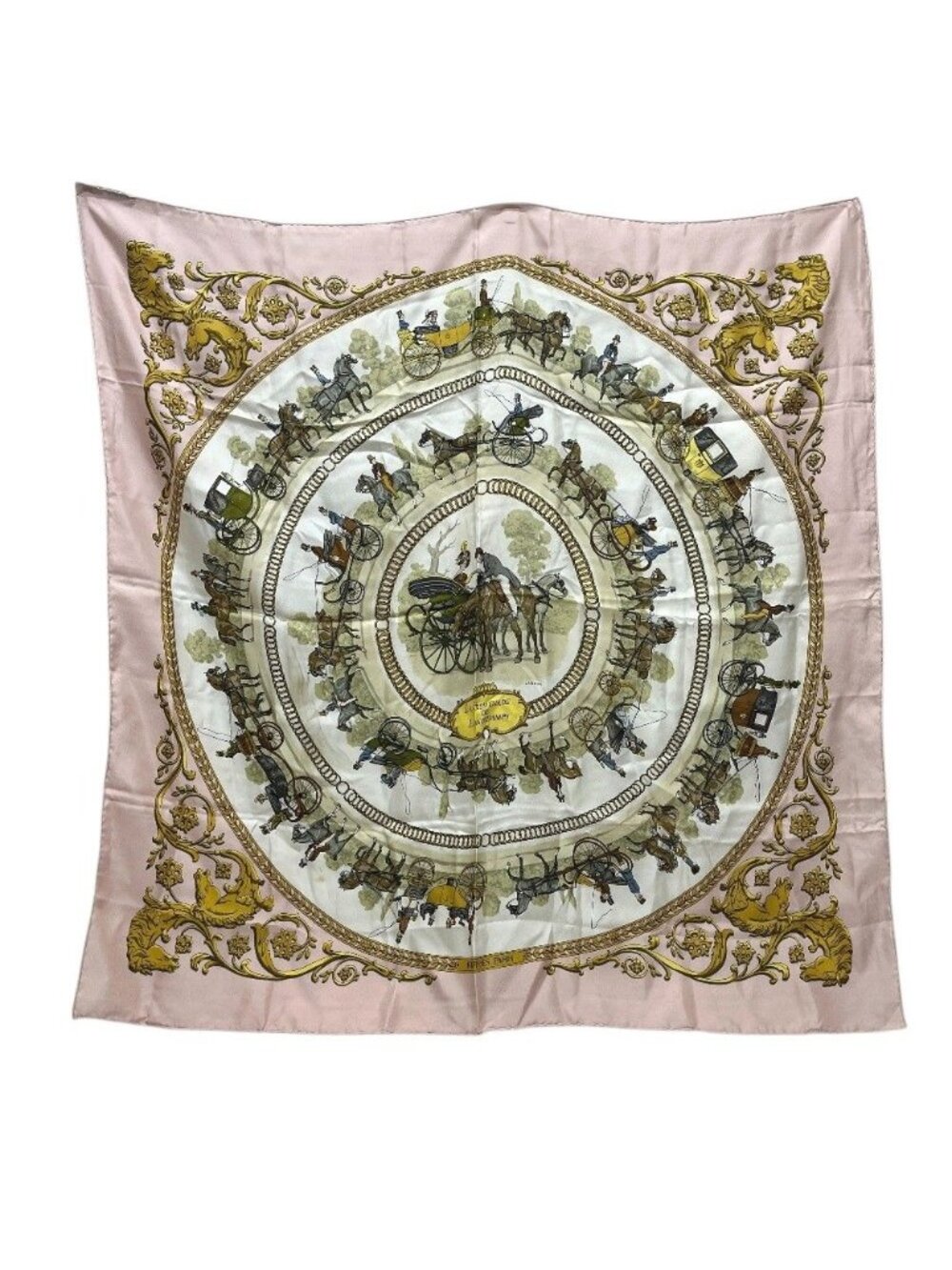 Hermes Scarf Carre 90 Walking Path to Long Chien Silk Pink
